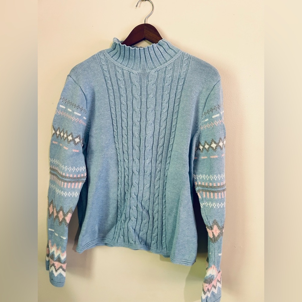 Pendleton Blue Sweater With Patterned Sleeves - image 2